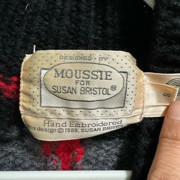 Vtg Moussie Susan Bristol Sweater Cardigan Wool ABCs Back To School Novelty S - Picture 10 of 10
